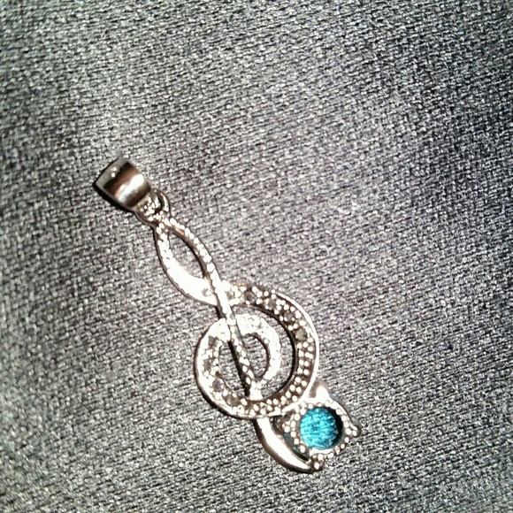 .925 Silver Treble Clef W & Swiss Blue Topaz Pend. - Picture 7 of 7